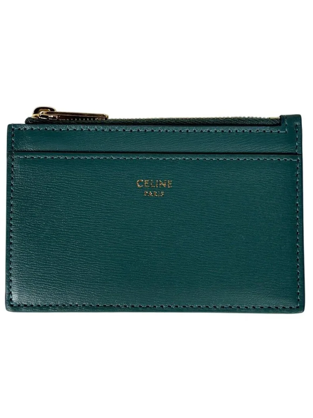 Celine Zip Card Holder Leather Green